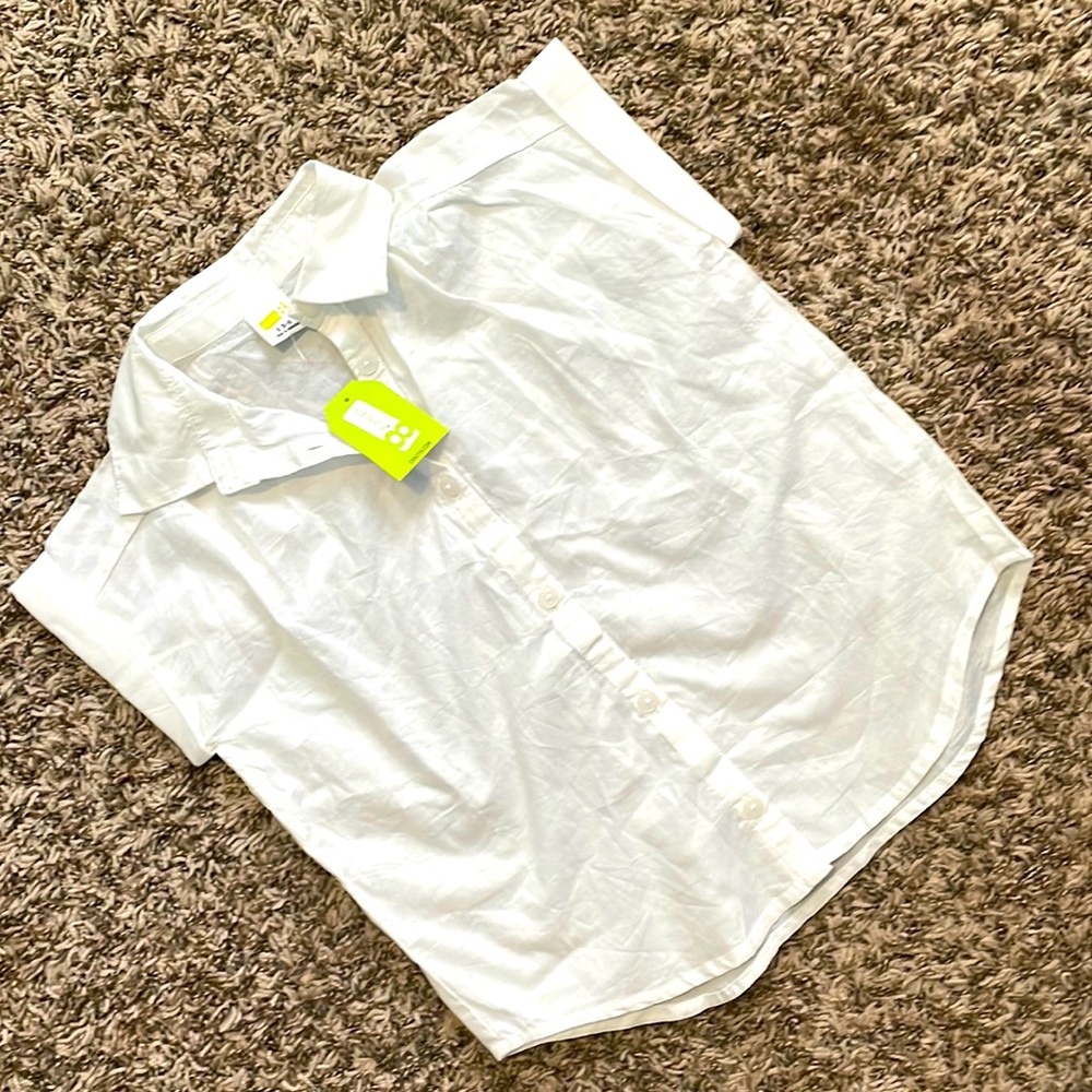 Crazy8 White 100% cotton light button down rolled sleeves girls small 5/6